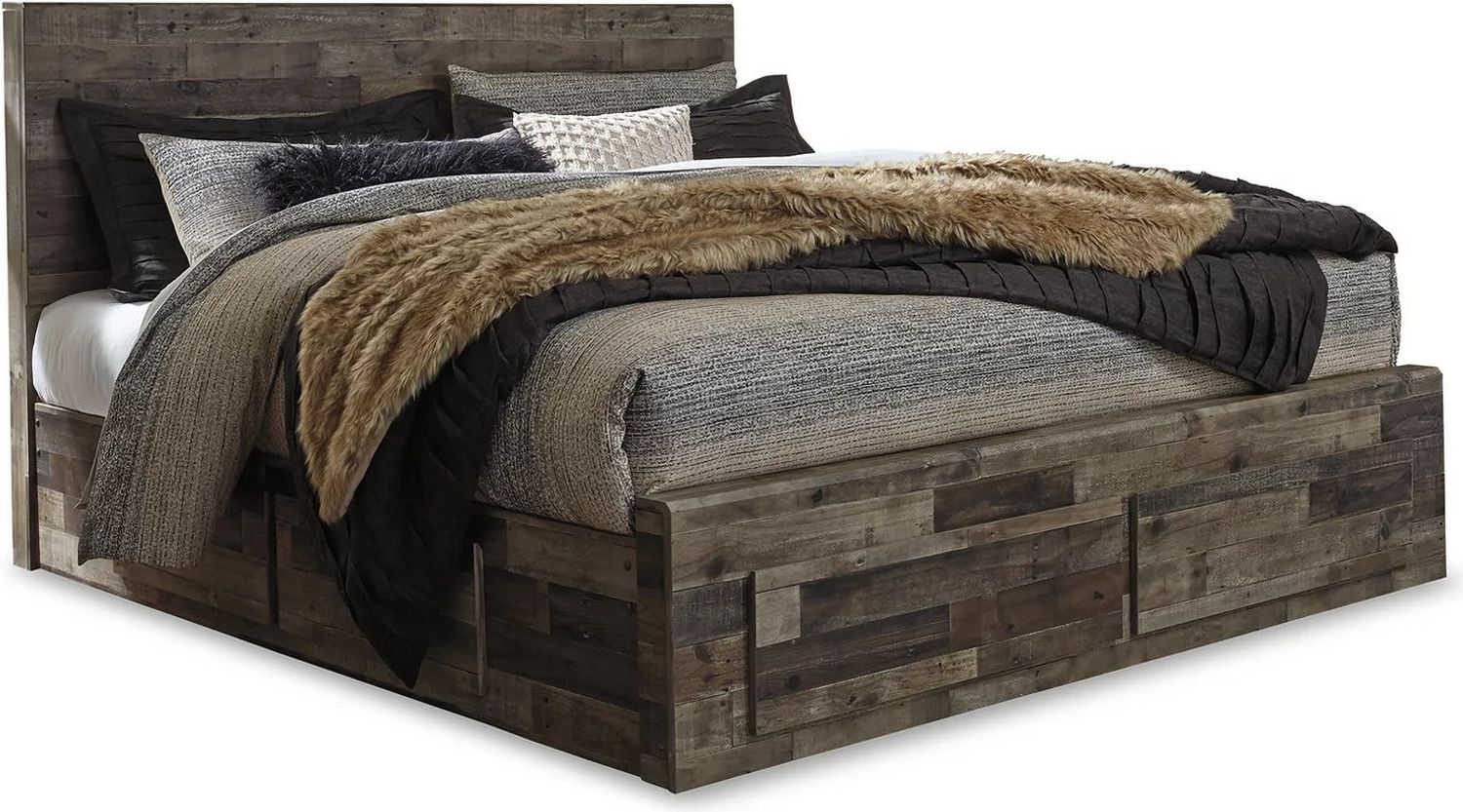 Derekson King Panel Bed with 4 Storage Drawers In Multi Gray B200B19