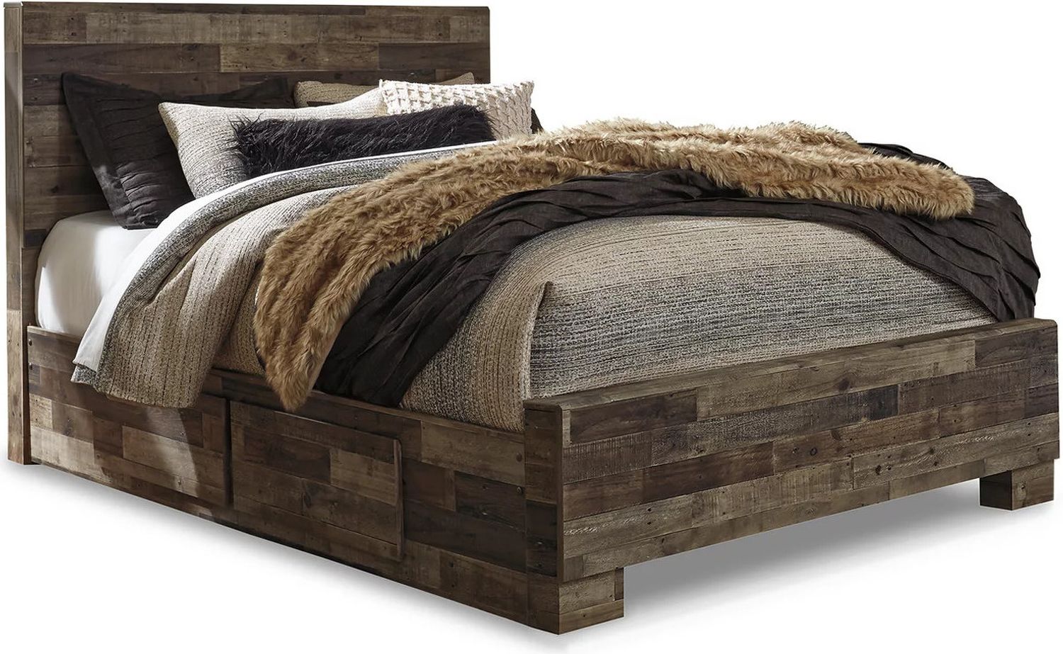 Derekson Queen Panel Bed with 2 Storage Drawers In Multi Gray B200B22