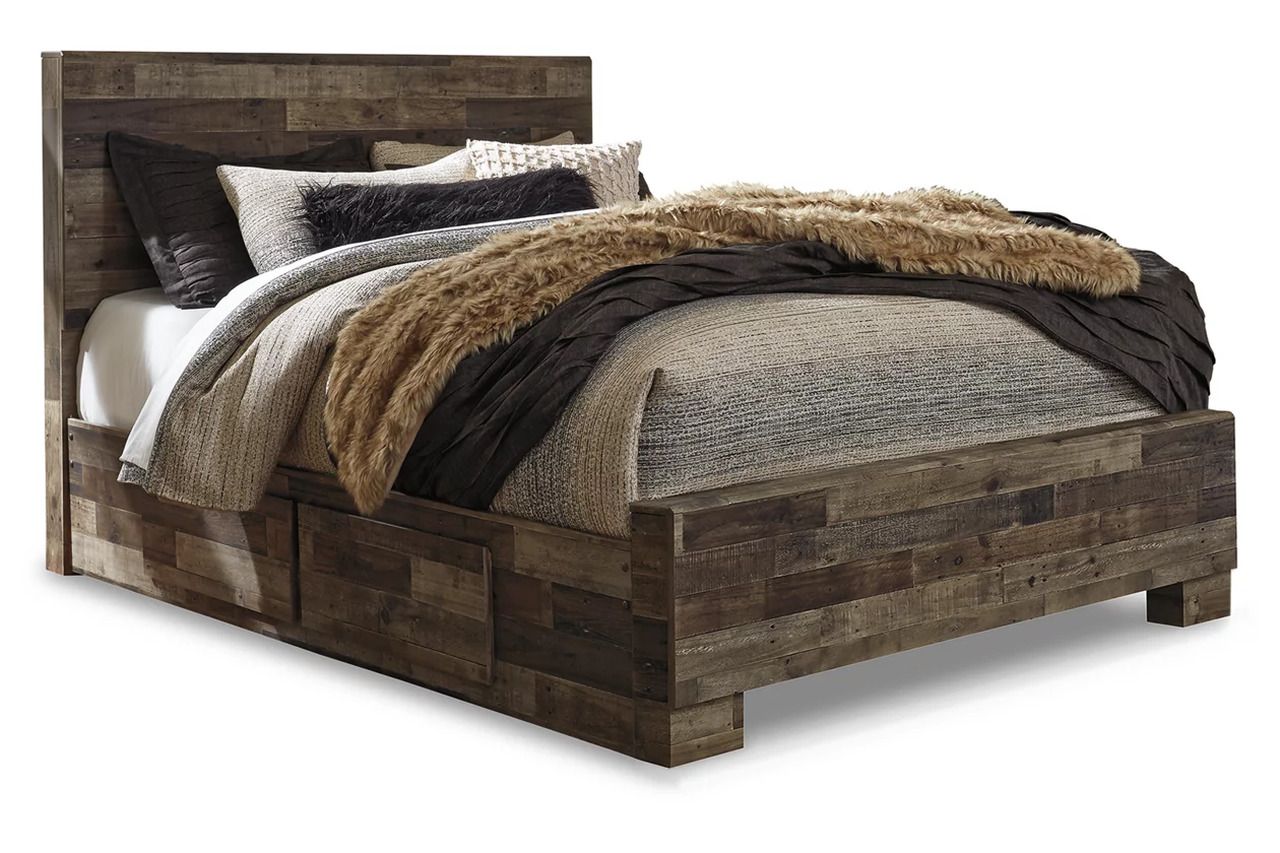 Derekson Queen Panel Bed with 2 Side Storage In Multi Gray B200B43