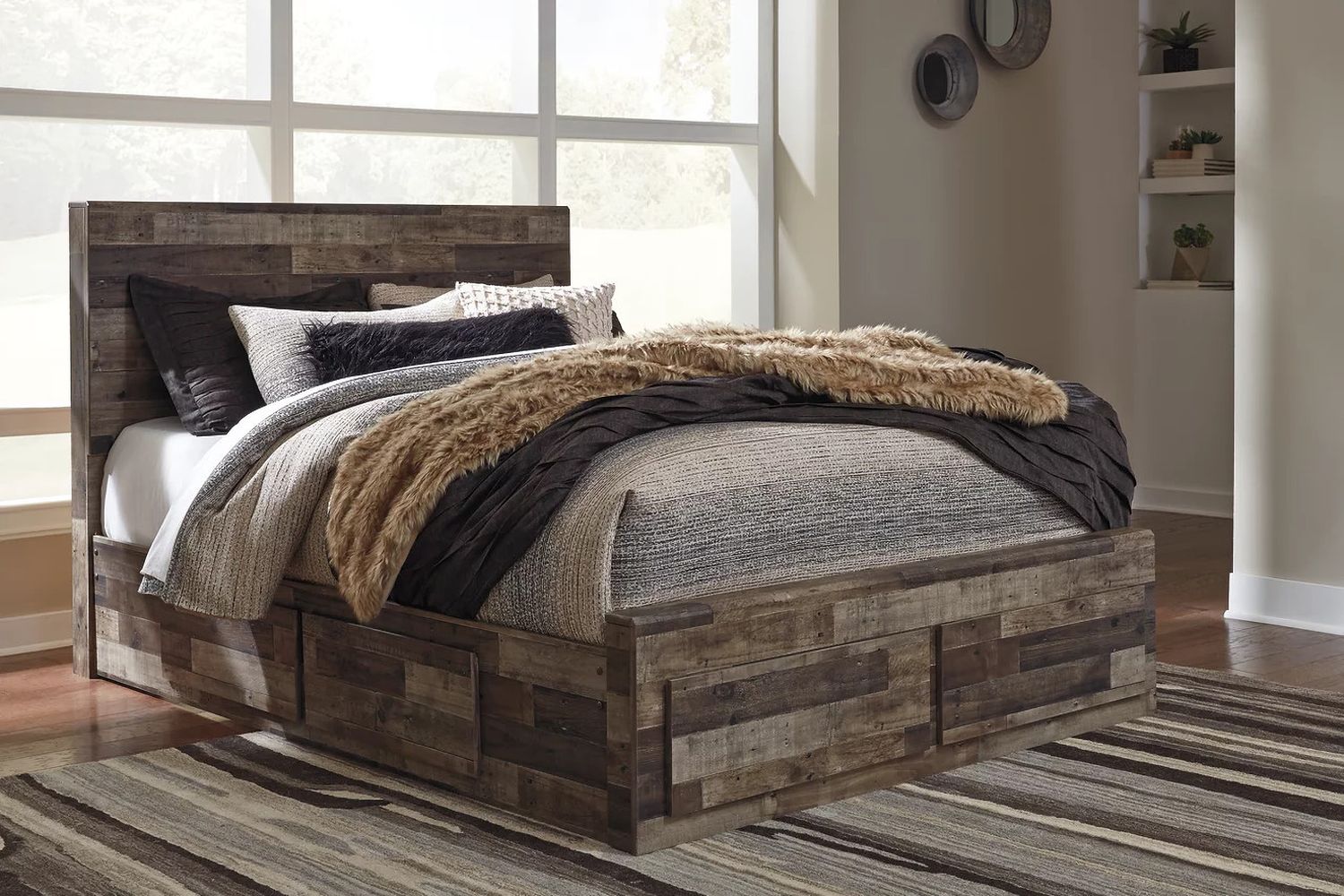 Derekson Queen Panel Bed with 6 Storage Drawers In Multi Gray B200B8