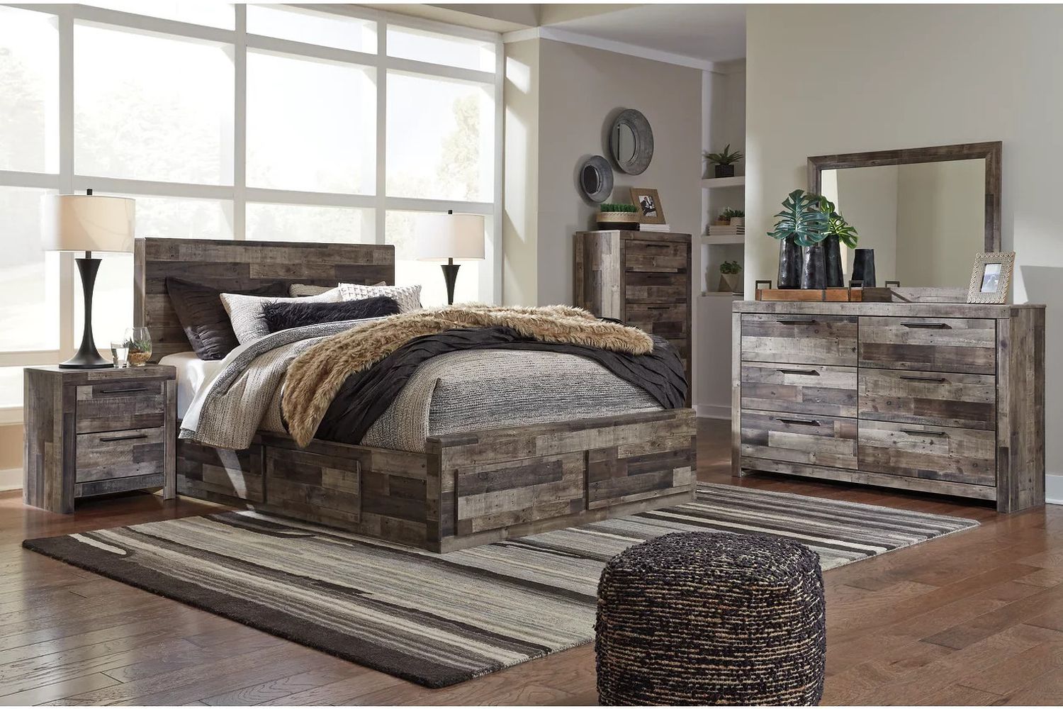 Derekson Queen Panel Bed with 6 Storage Drawers In Multi Gray B200B8