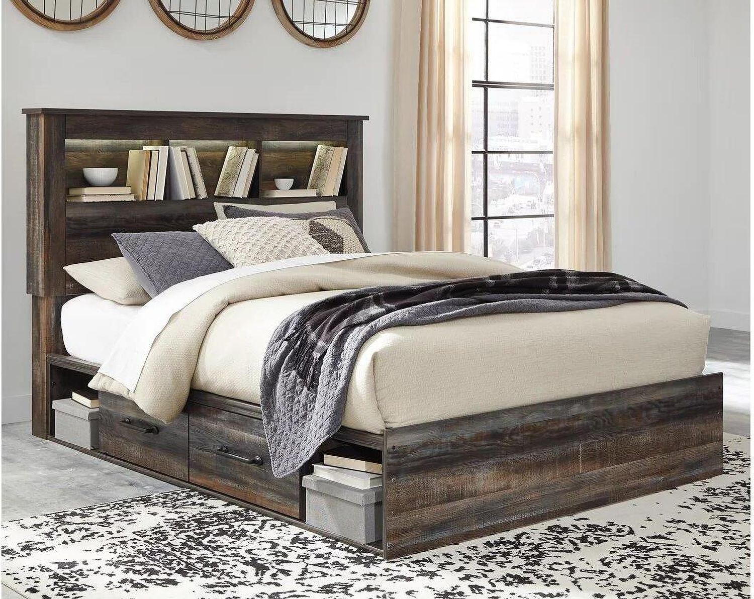 Drystan Multi Queen Bookcase Panel Bed with Side Storage B211B17