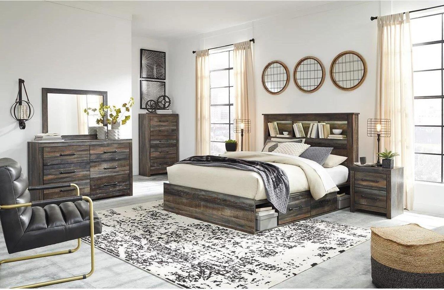 Drystan Multi Queen Bookcase Panel Bed with Side Storage B211B17