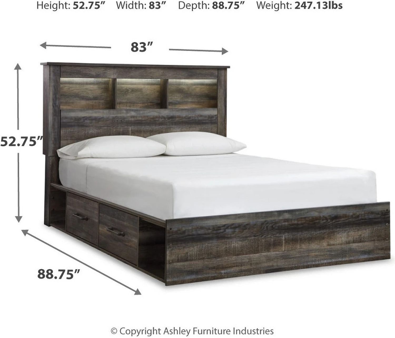 Drystan Multi Queen Bookcase Panel Bed with Side Storage B211B17