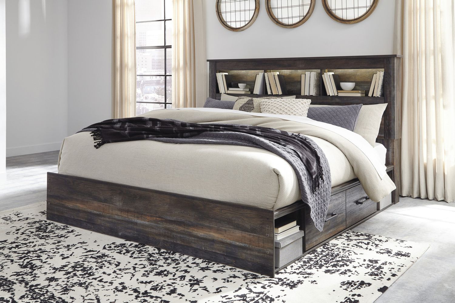 Drystan Multi Queen Bookcase Panel Bed with Side Storage B211B17