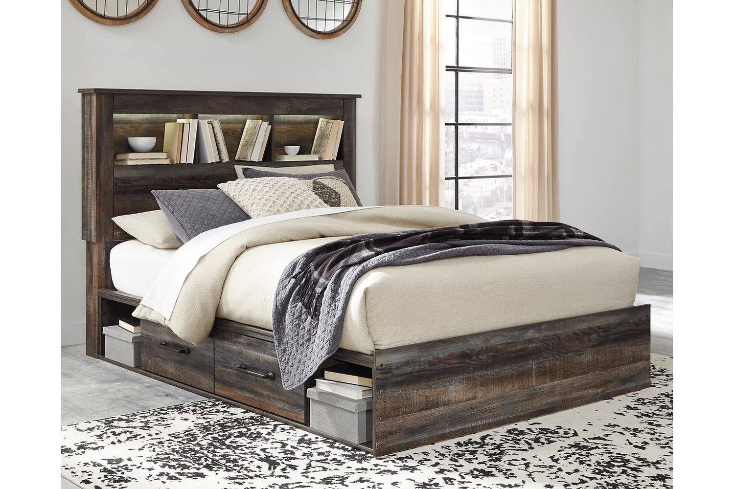 Drystan Multi Queen Bookcase Panel Bed with Two Underbed Storage B211B18
