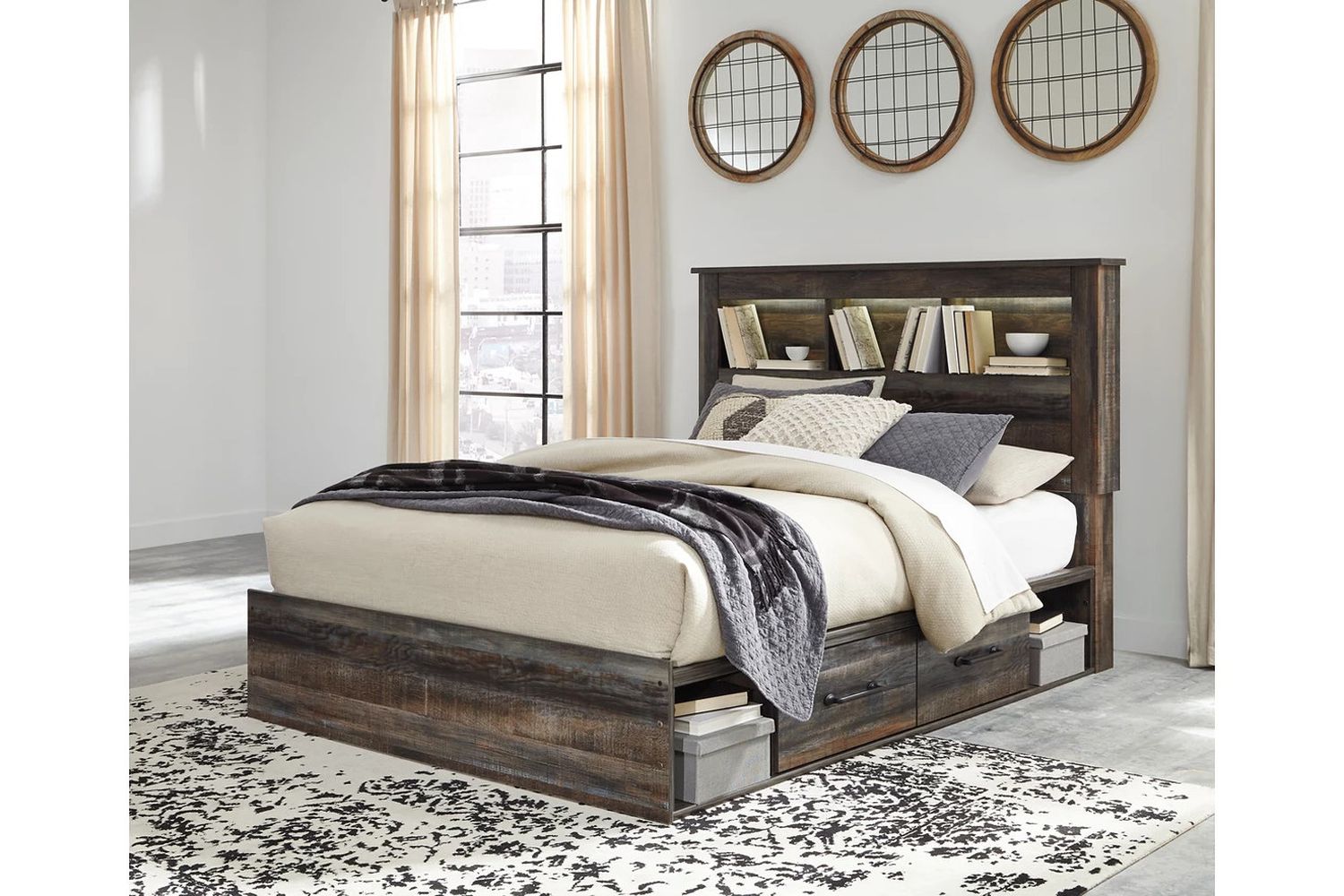Drystan Multi Queen Bookcase Panel Bed with Two Underbed Storage B211B18