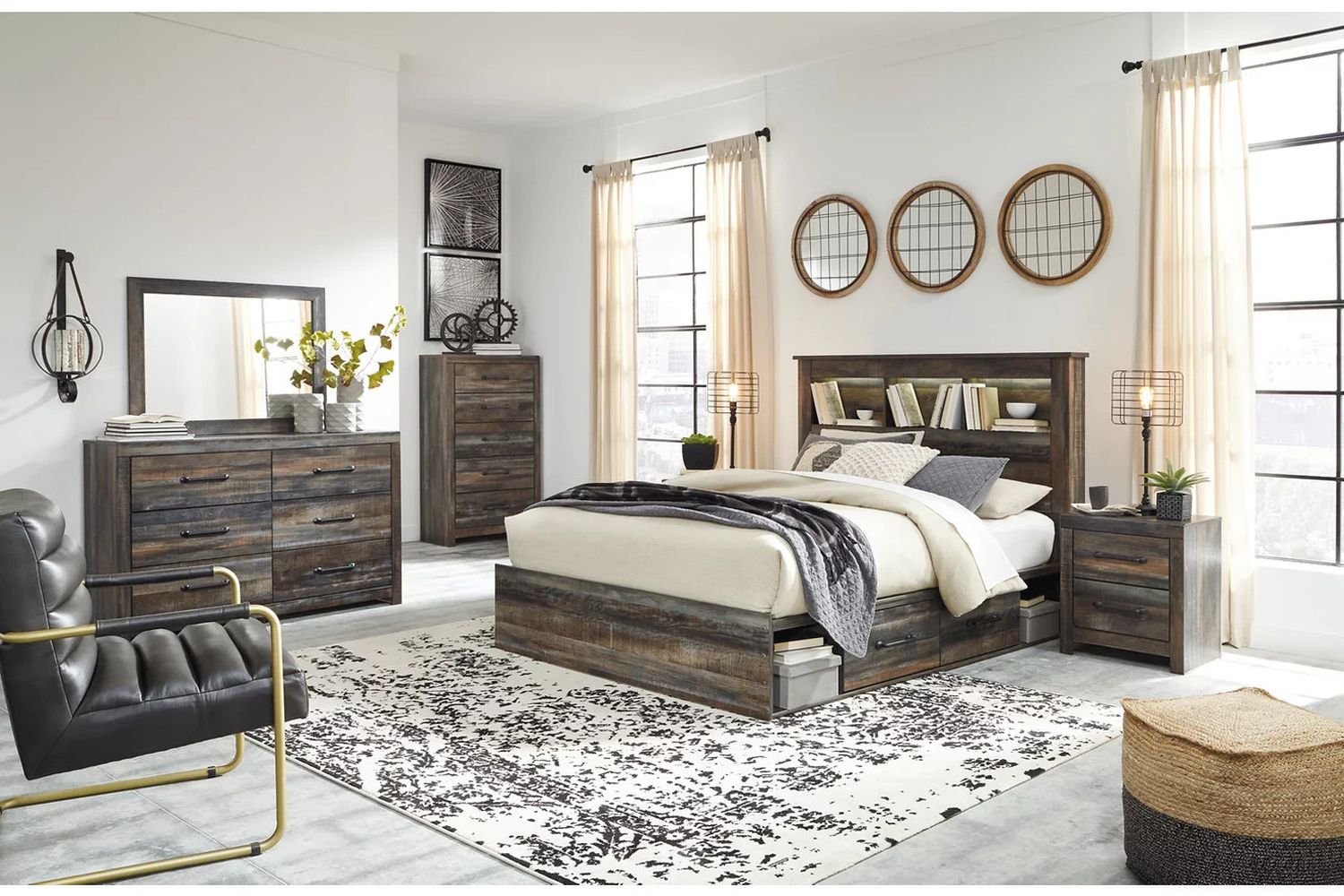 Drystan Multi Queen Bookcase Panel Bed with Two Underbed Storage B211B18
