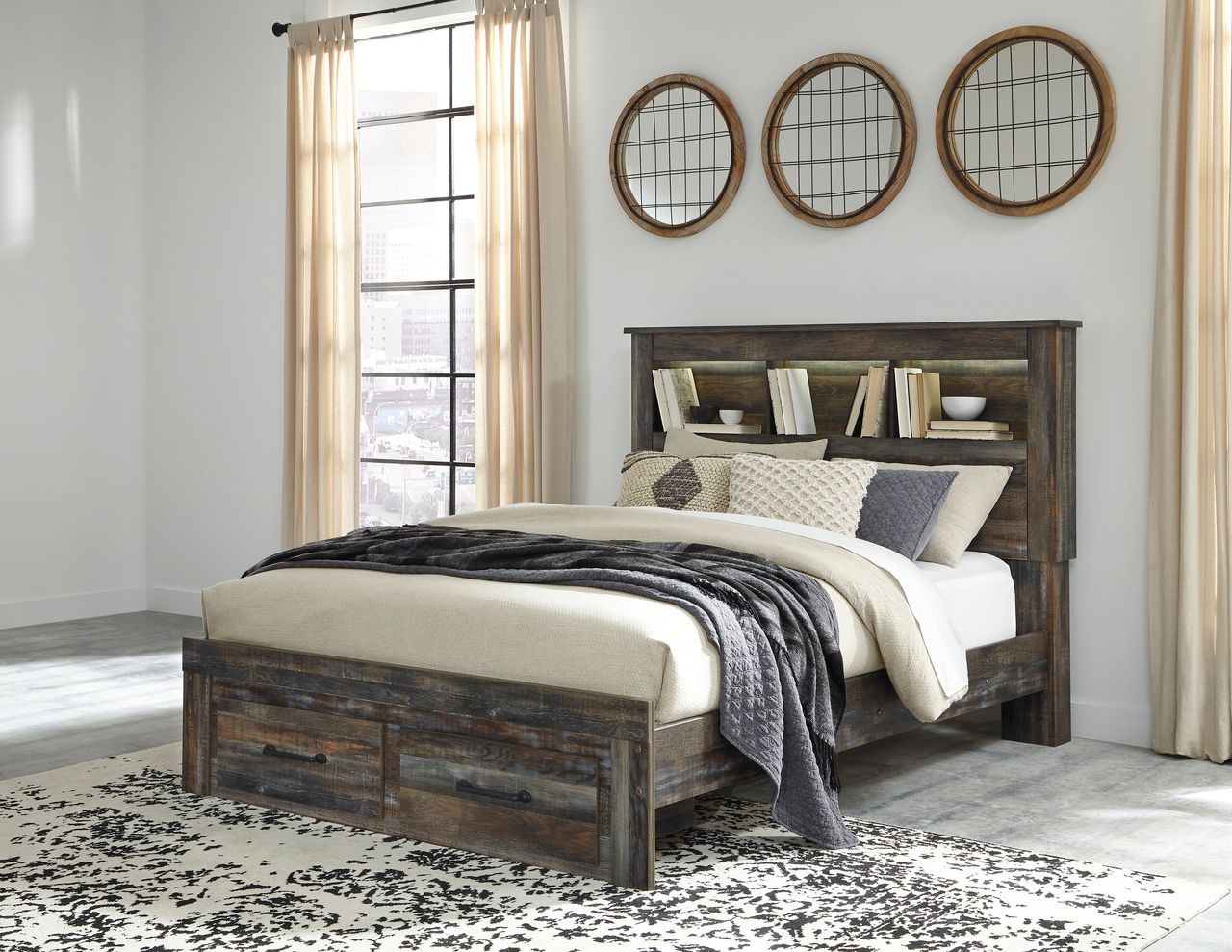 Drystan Multi Queen Bookcase Panel Bed with Two Underbed Storage B211B18