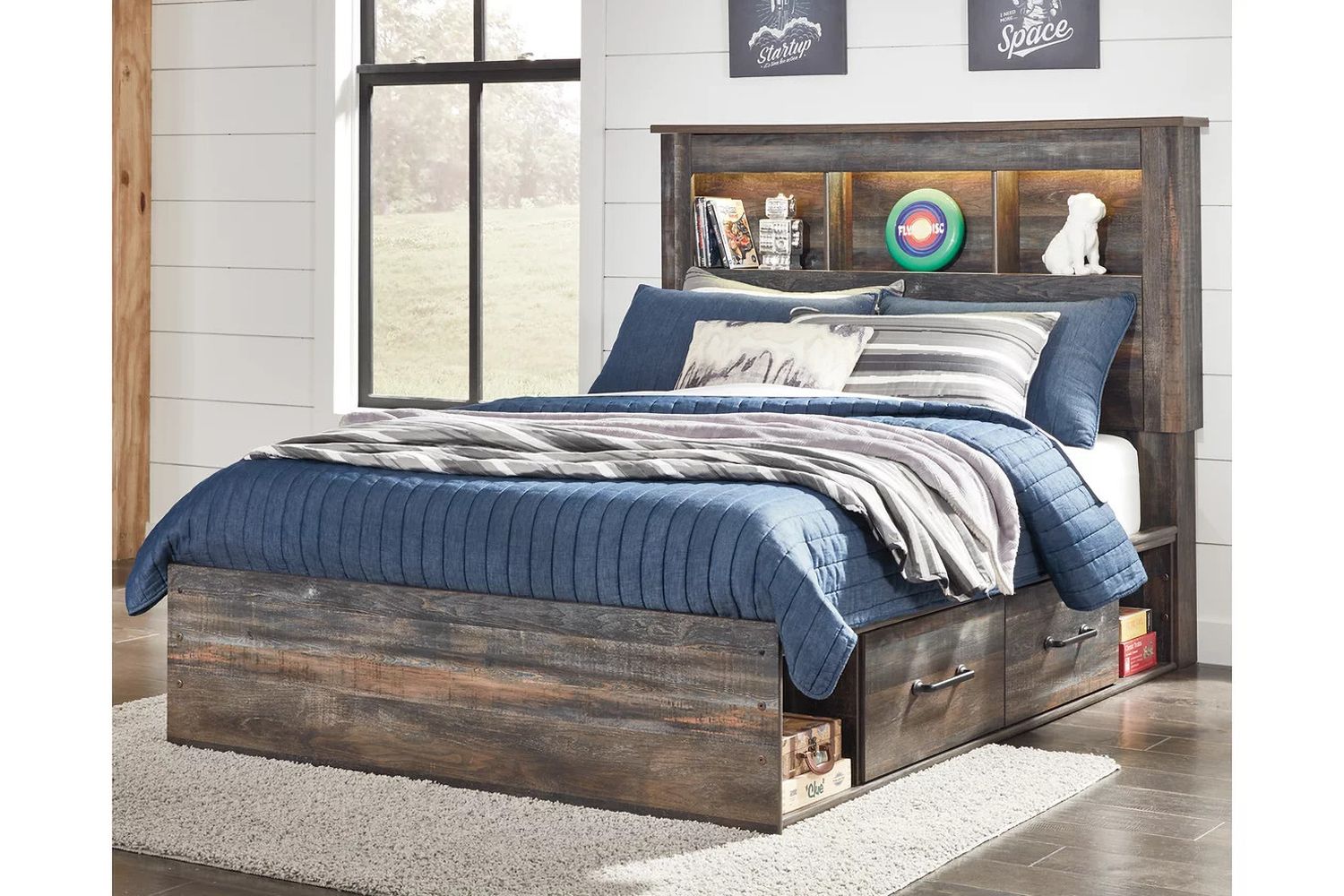 Drystan Multi Full Bookcase Panel Bed with Side Storage B211B44