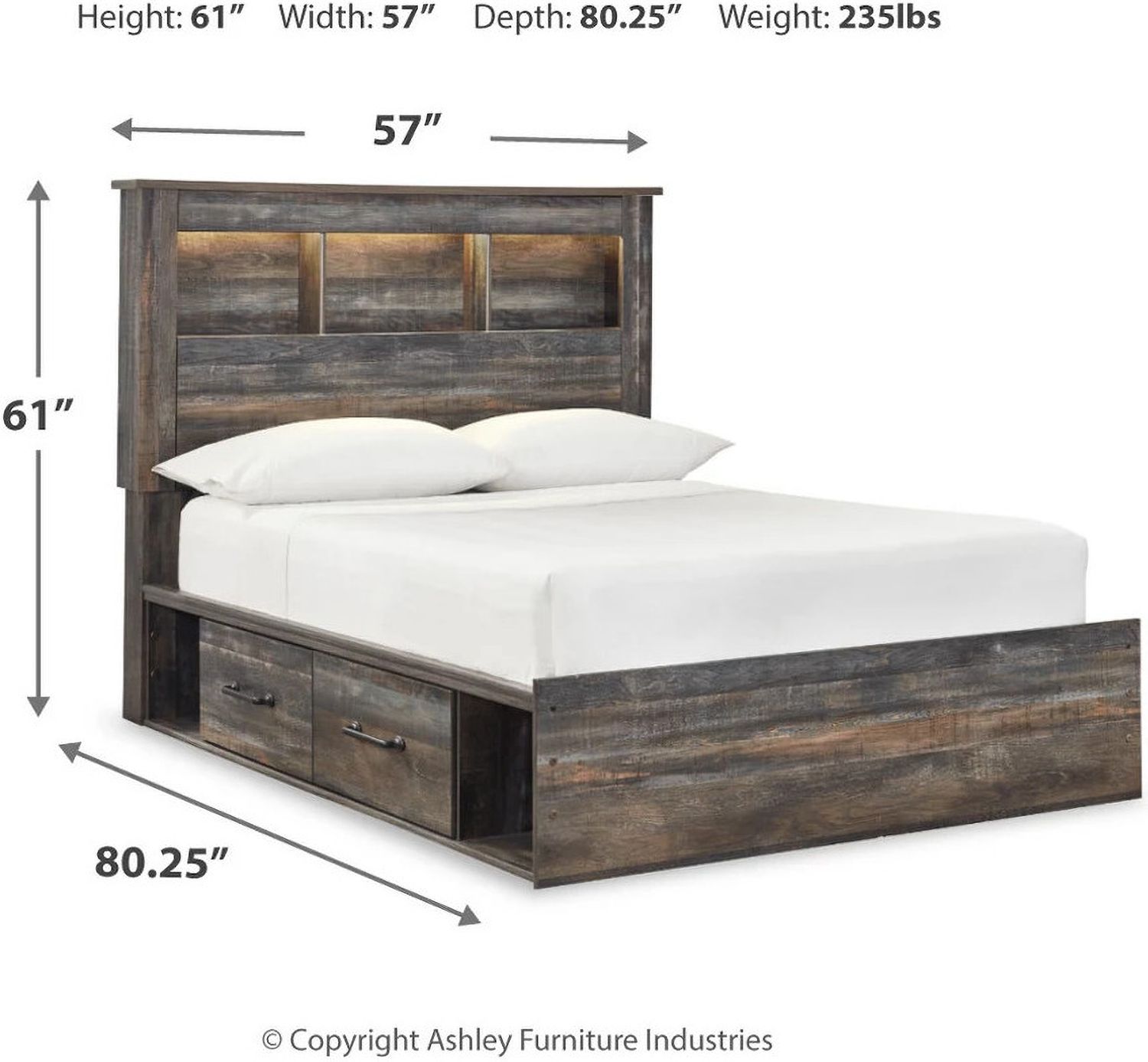 Drystan Multi Full Bookcase Panel Bed with Side Storage B211B44