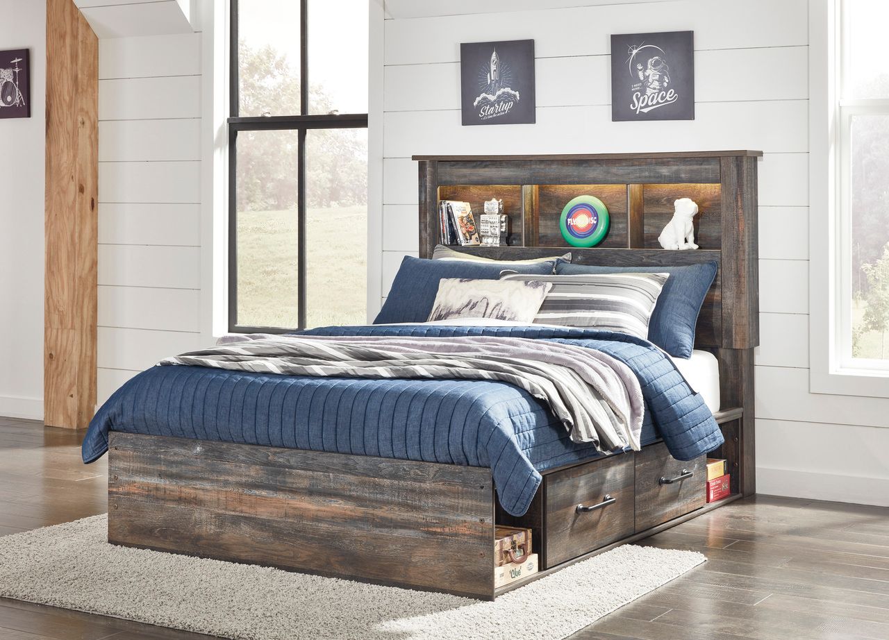 Drystan Multi Full Bookcase Panel Bed with Side Storage B211B44