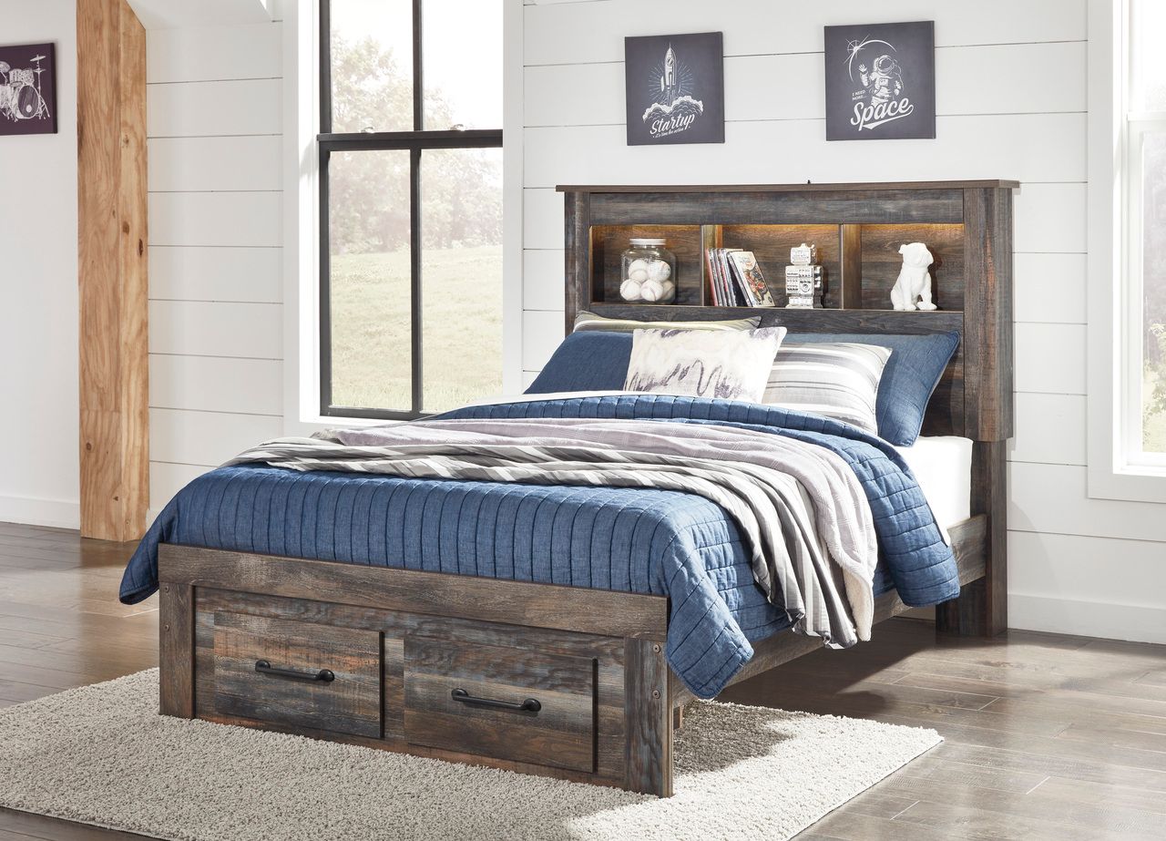 Drystan Multi Full Bookcase Panel Bed with Side Storage B211B44