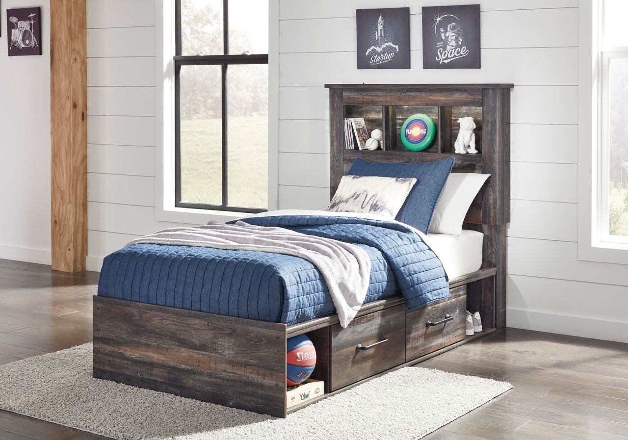 Drystan Multi Full Bookcase Panel Bed with Side Storage B211B44