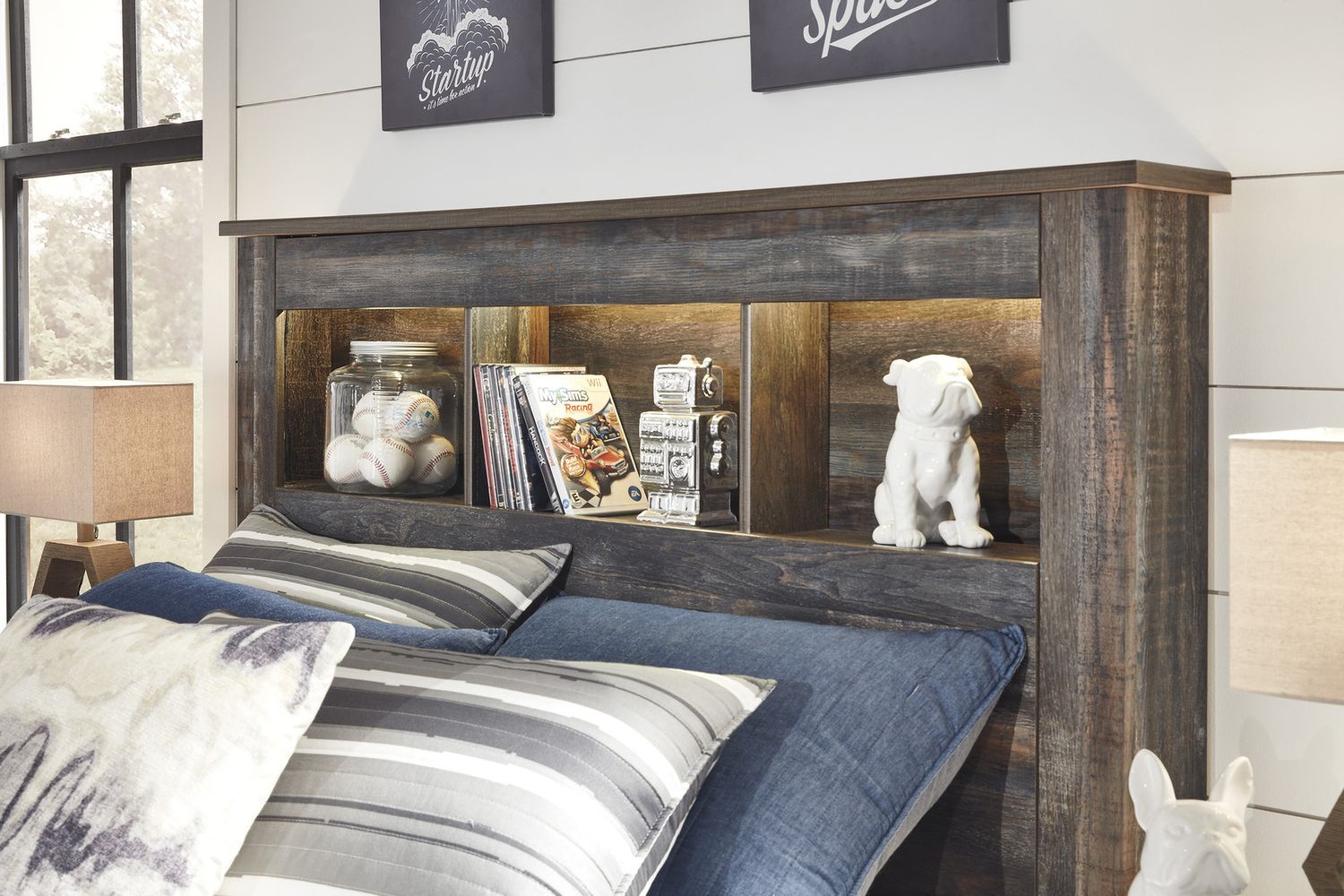 Drystan Multi Full Bookcase Panel Bed with Side Storage B211B44