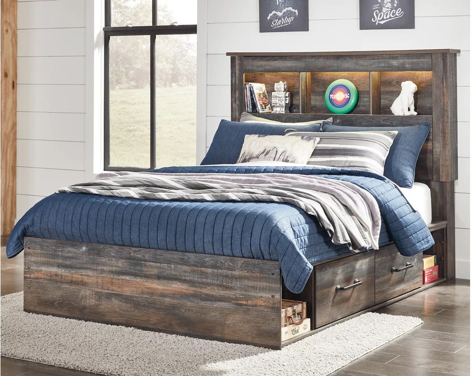 Drystan Multi Full Bookcase Panel Bed with Two Underbed Storage B211B45