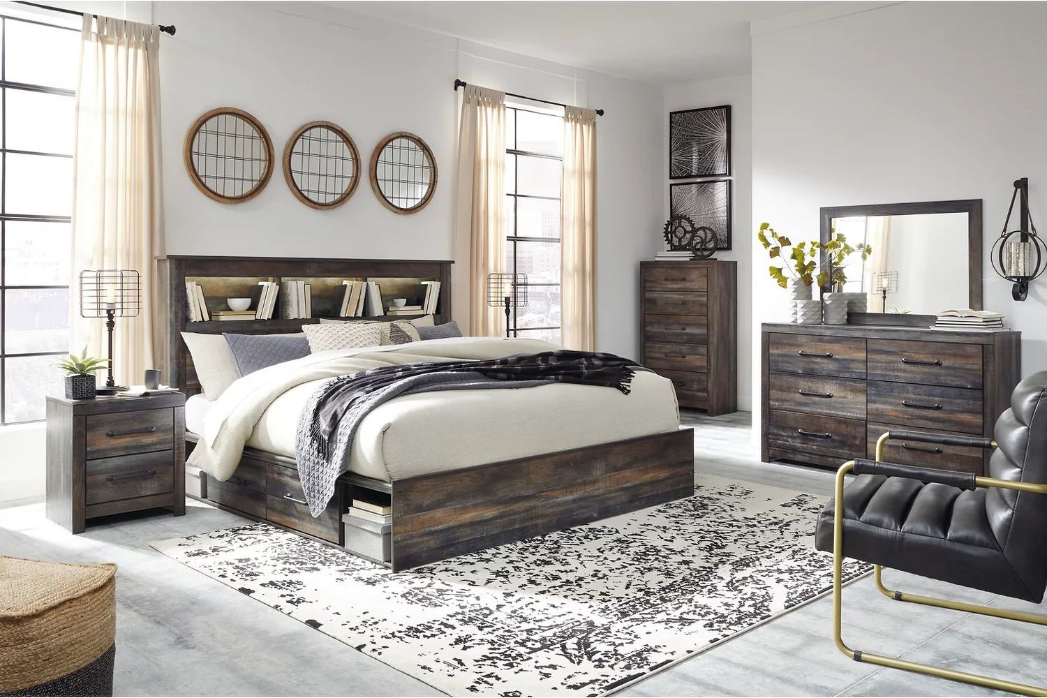 Drystan Multi King Bookcase Panel Bed with Side Storage B211B51
