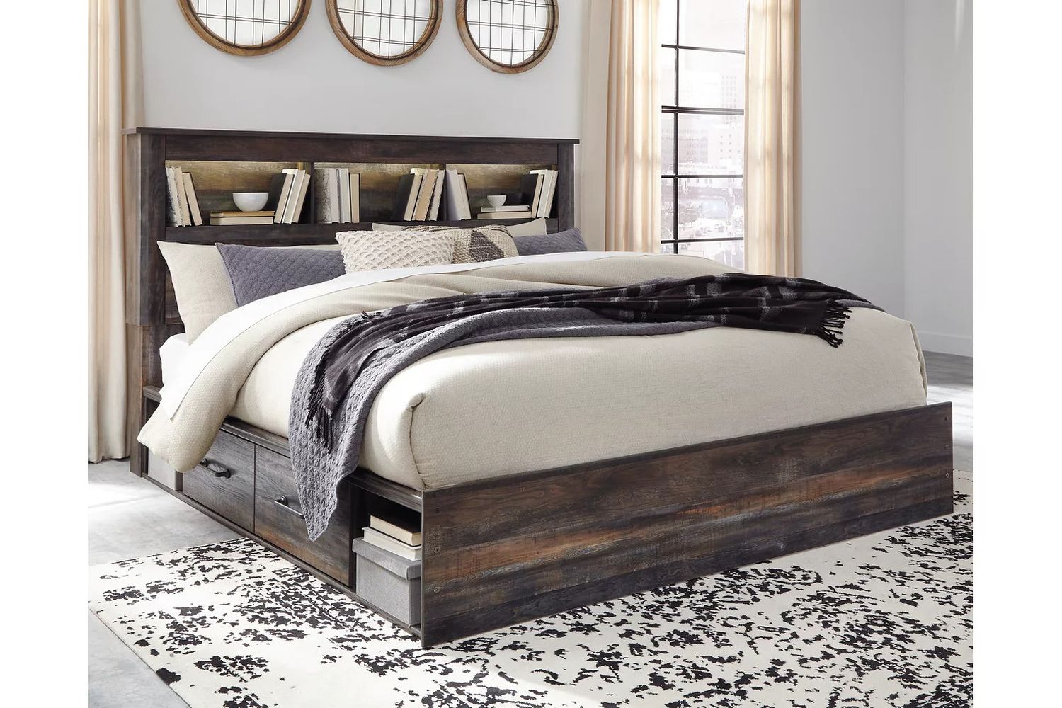 Drystan Multi King Bookcase Panel Bed with Two Underbed Storage B211B52