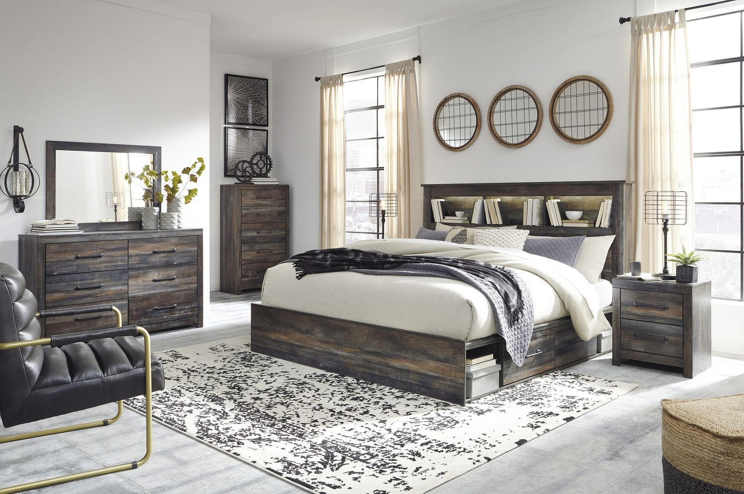 Drystan Multi King Bookcase Panel Bed with Two Underbed Storage B211B52
