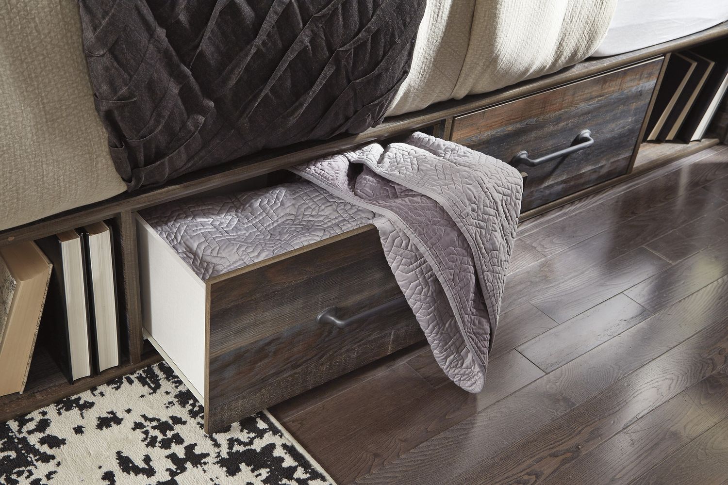 Drystan Multi King Bookcase Panel Bed with Two Underbed Storage B211B52
