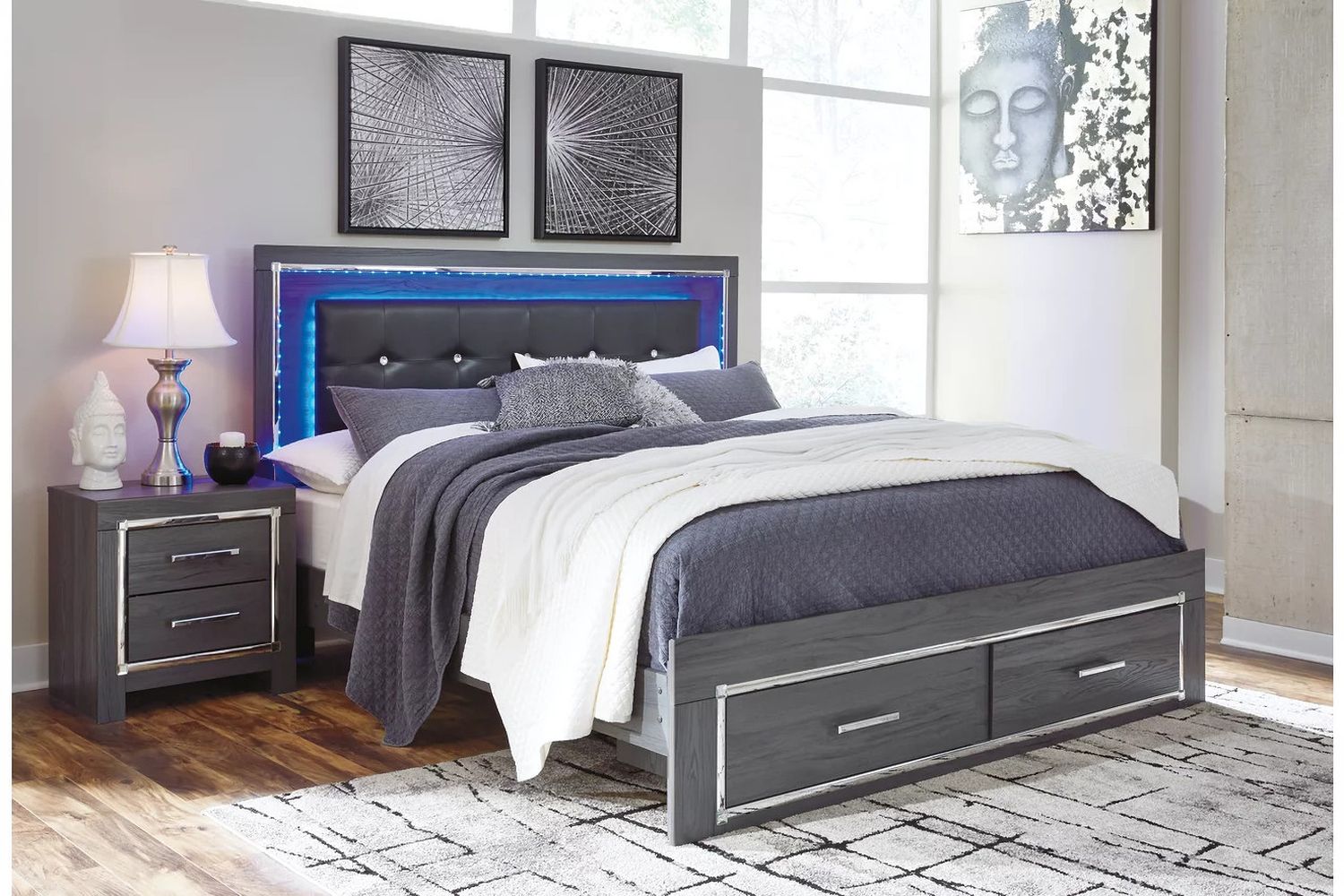 Lodanna Gray King Upholstered Panel Storage Bed B214B11