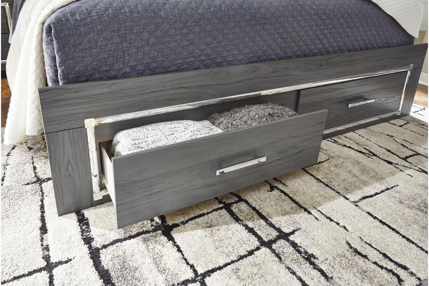 Lodanna Gray King Upholstered Panel Storage Bed B214B11