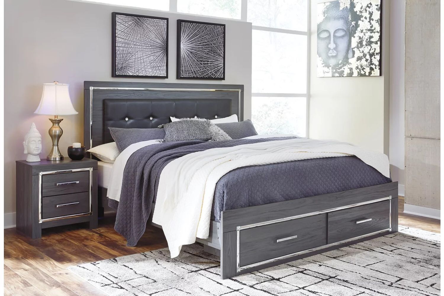 Lodanna Gray King Upholstered Panel Storage Bed B214B11