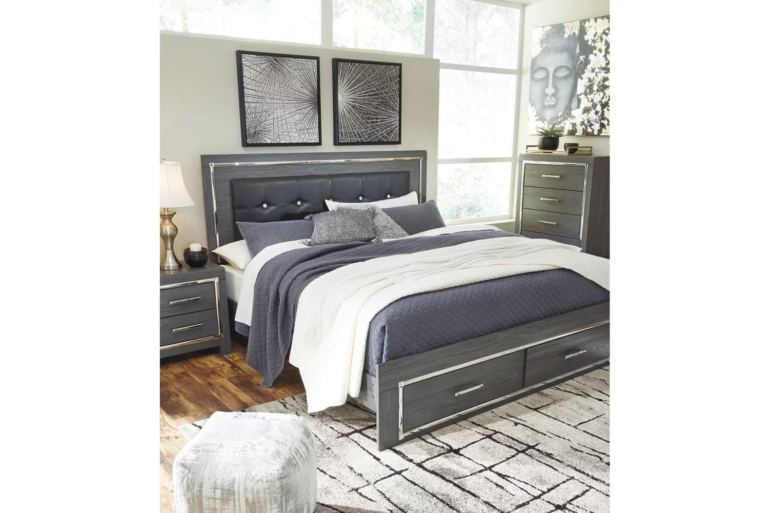 Lodanna Gray King Upholstered Panel Storage Bed B214B11