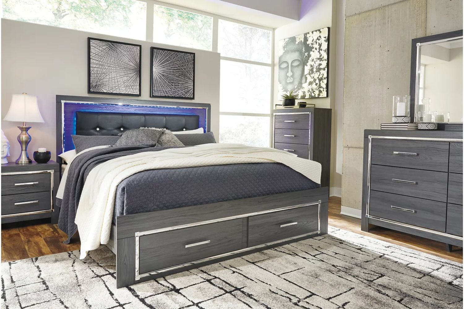 Lodanna Gray King Upholstered Panel Storage Bed B214B11