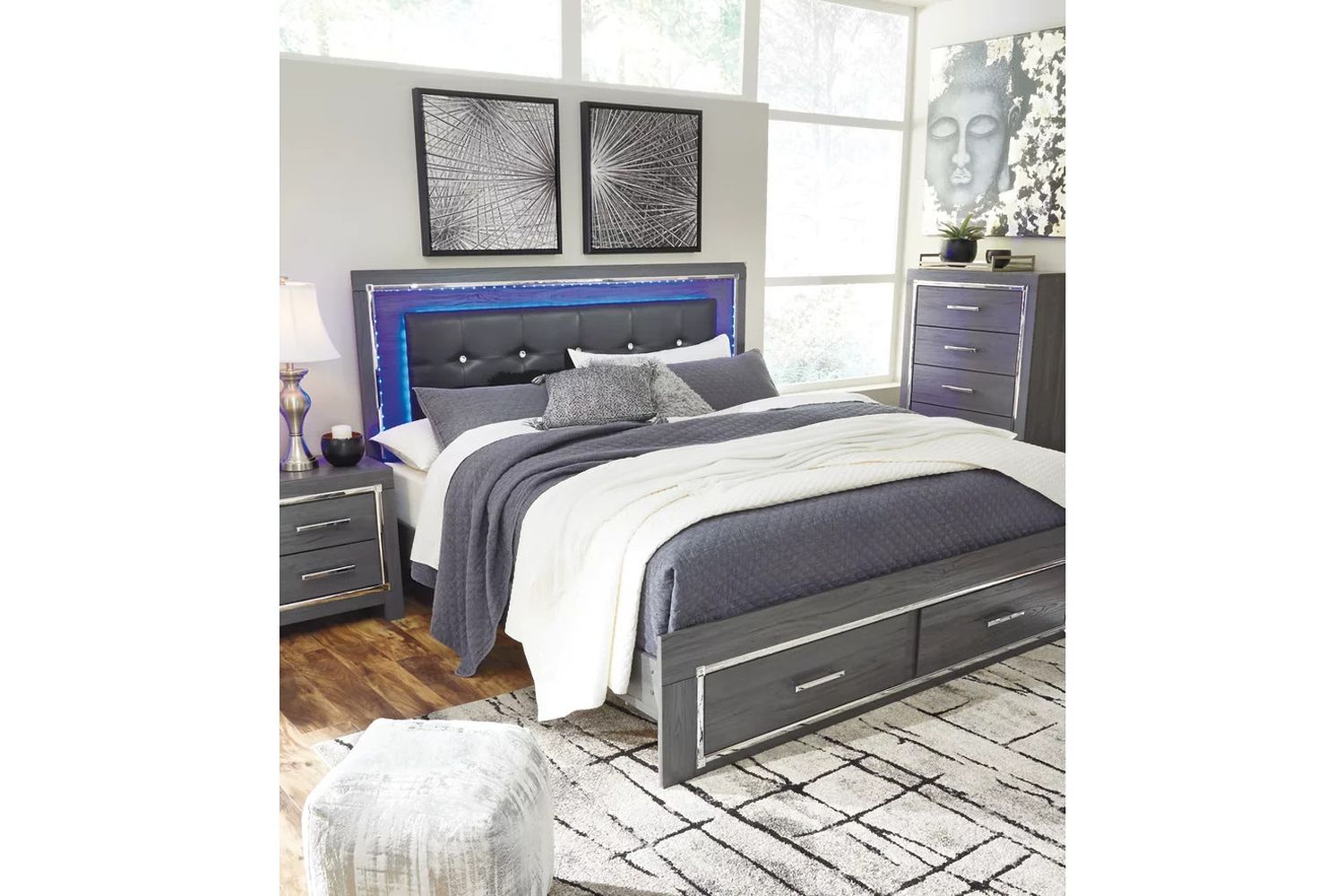 Lodanna Gray King Upholstered Panel Storage Bed B214B11
