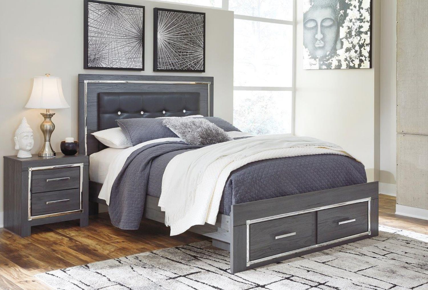 Lodanna Gray Queen Upholstered Storage Panel Bed B214B12