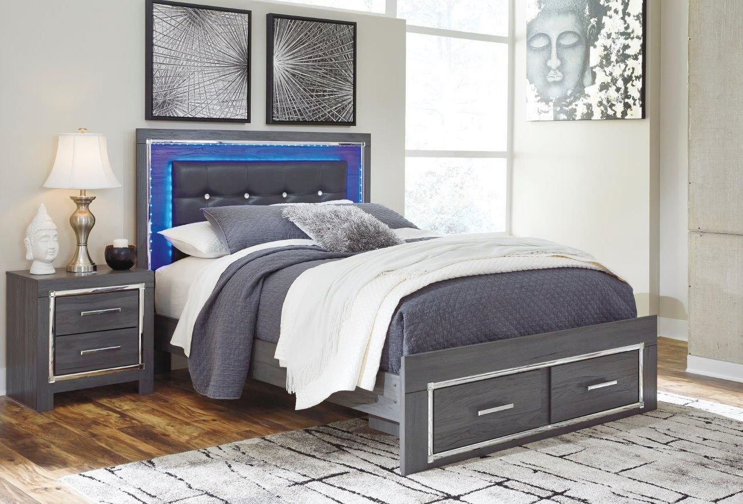 Lodanna Gray Queen Upholstered Storage Panel Bed B214B12