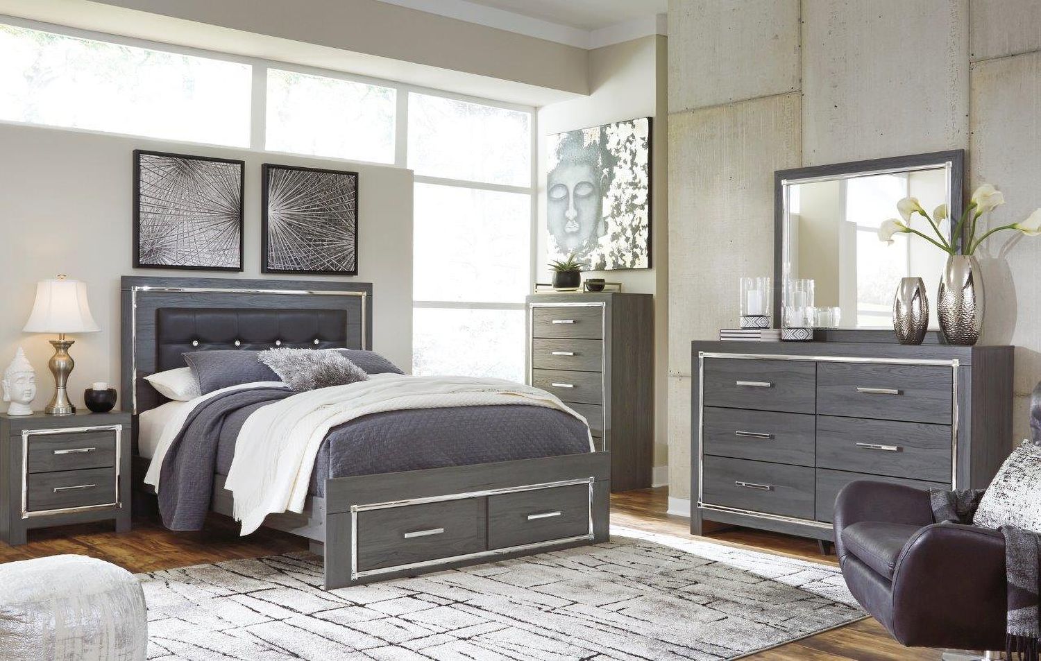 Lodanna Gray Queen Upholstered Storage Panel Bed B214B12