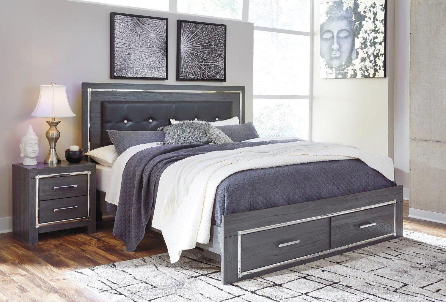 Lodanna Gray King Upholstered Storage Panel Bed B214B13