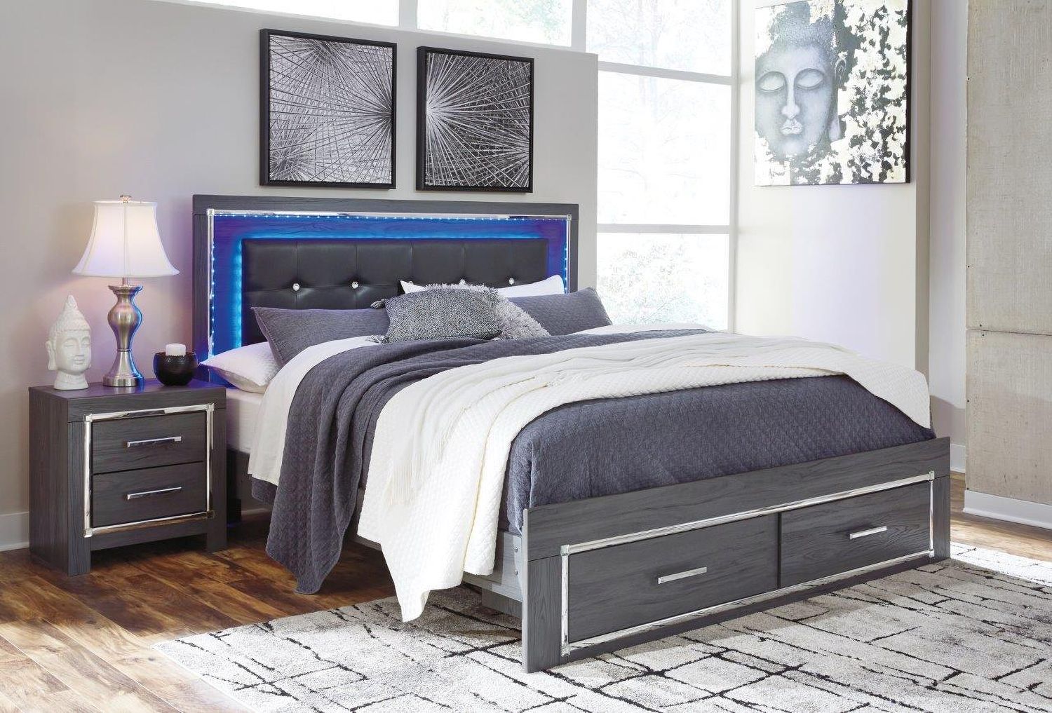 Lodanna Gray King Upholstered Storage Panel Bed B214B13