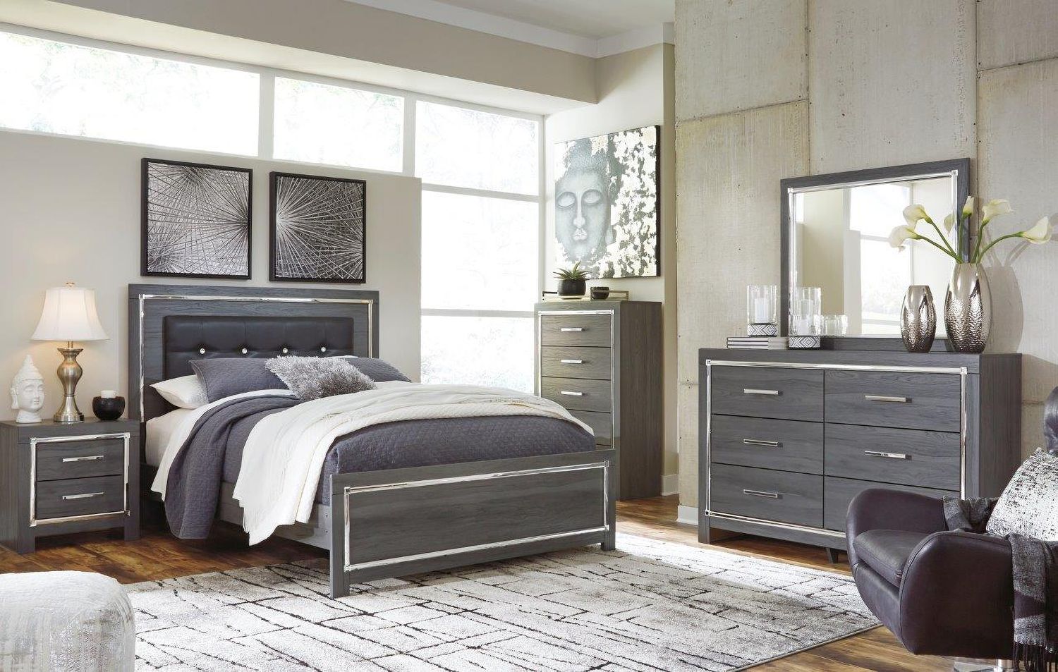 Lodanna Gray Queen Panel Upholstered Bed B214B14