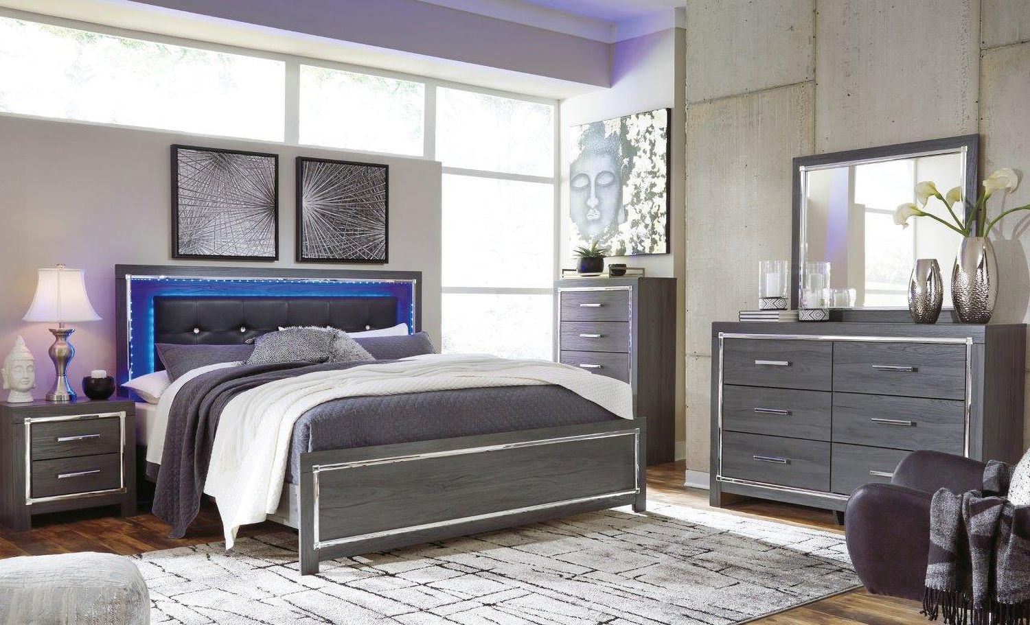 Lodanna Gray King Panel Upholstered Bed B214B15