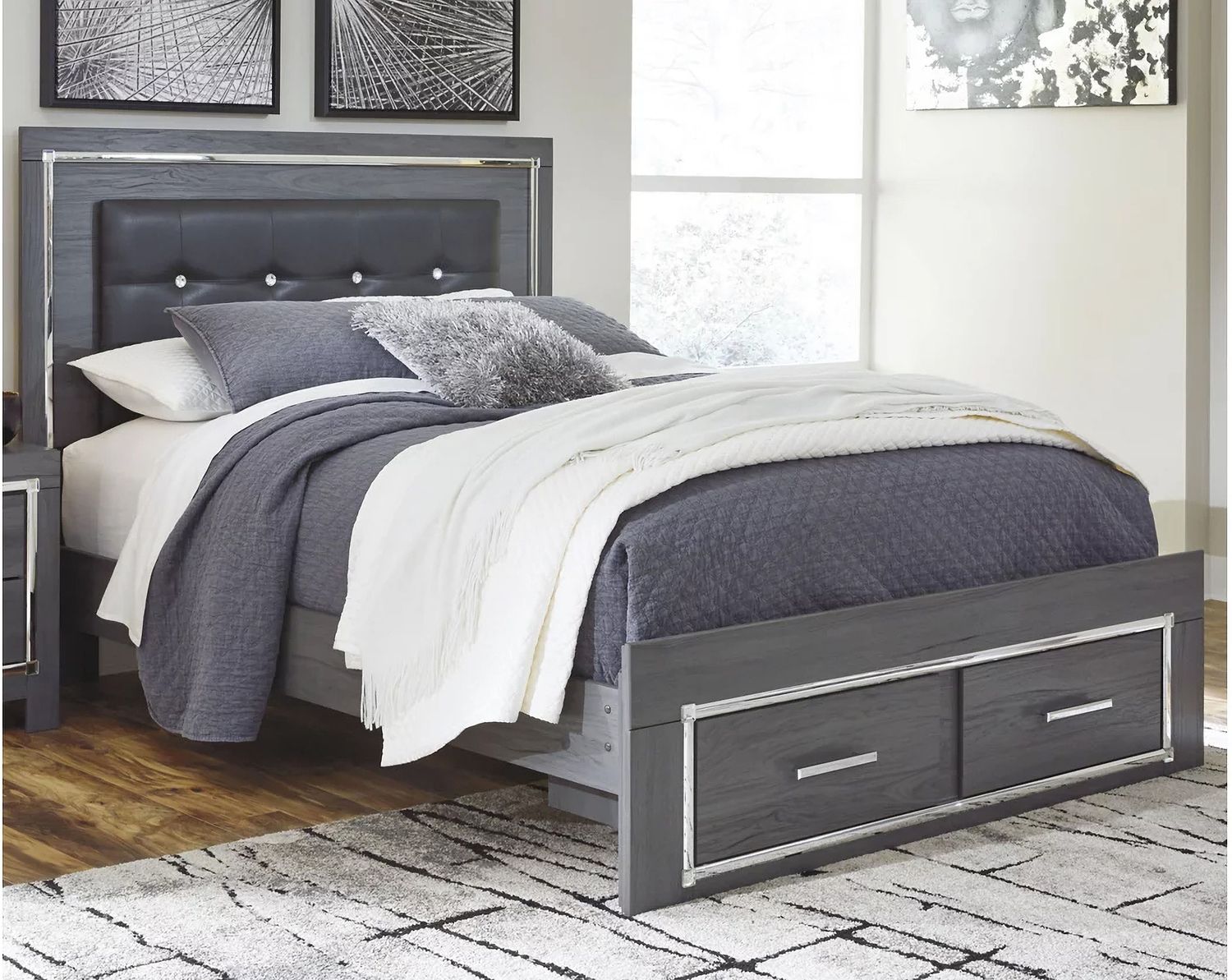 Lodanna Gray Queen Upholstered Panel Storage Bed B214B3