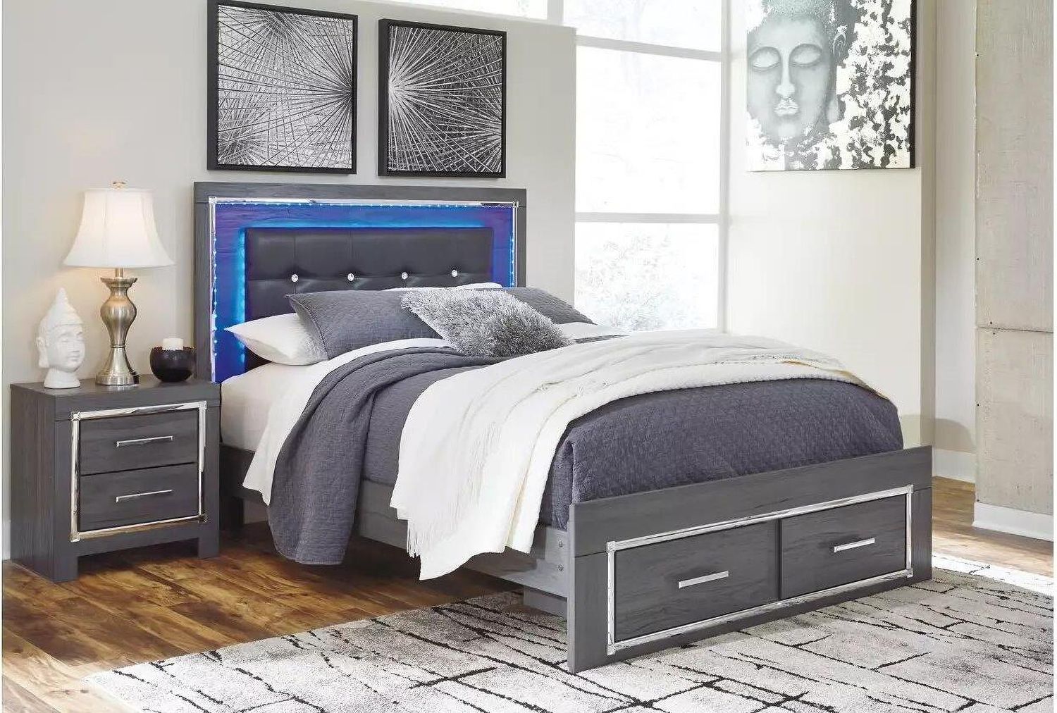 Lodanna Gray Queen Upholstered Panel Storage Bed B214B3