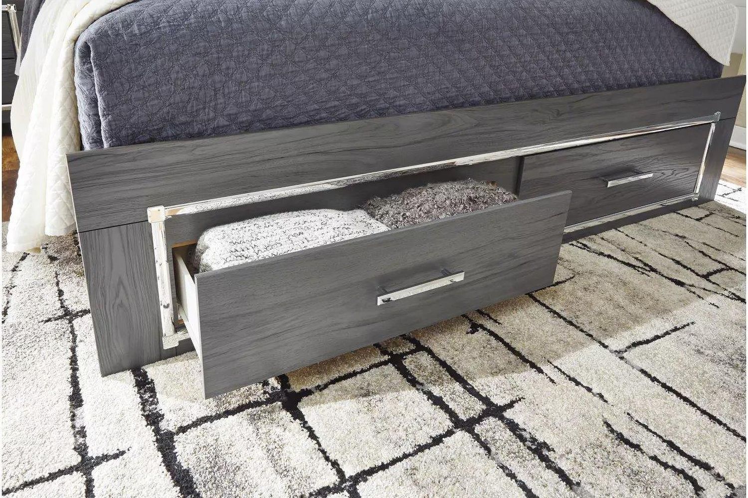 Lodanna Gray Queen Upholstered Panel Storage Bed B214B3