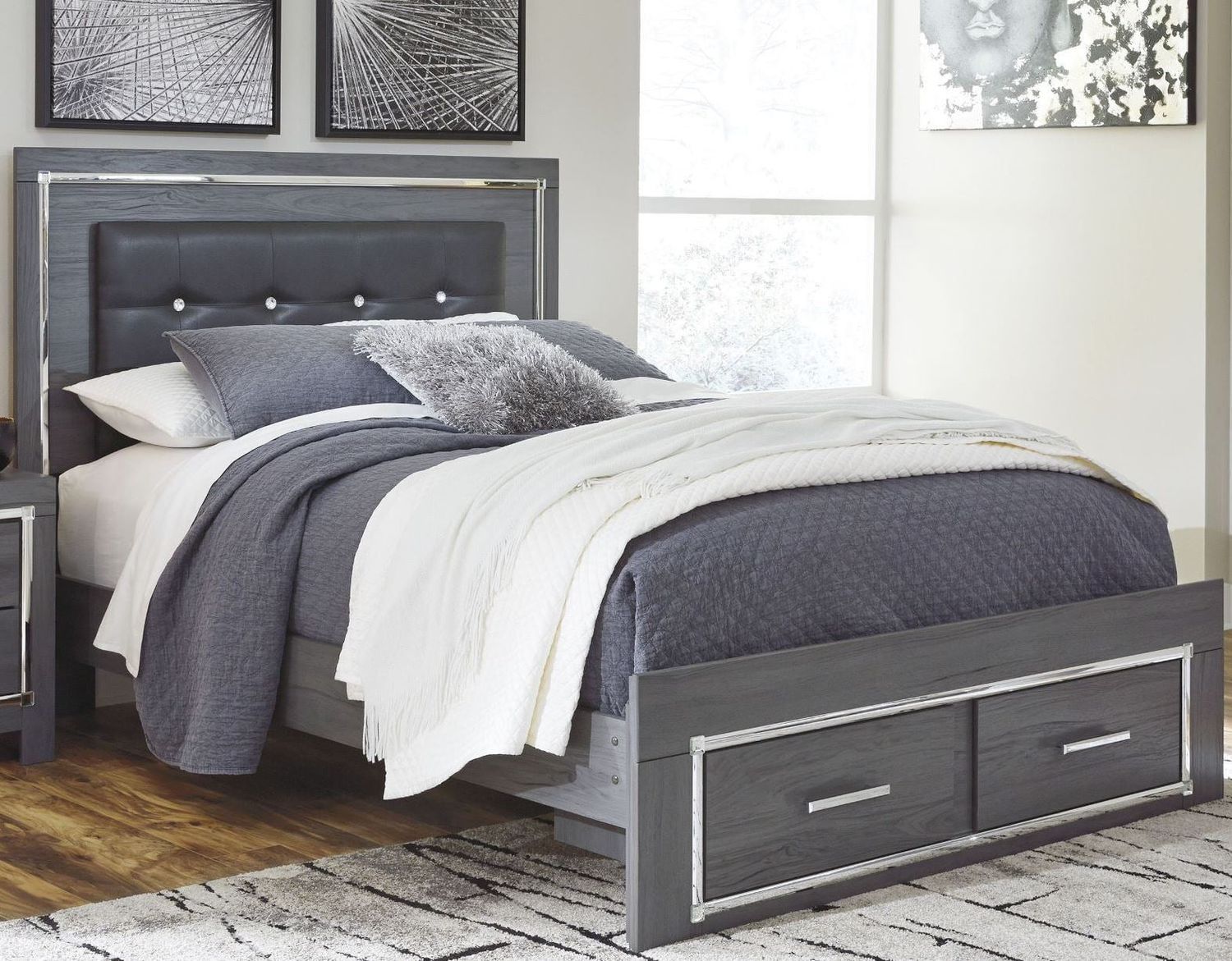 Lodanna Gray Full Upholstered Panel Storage Bed B214B5