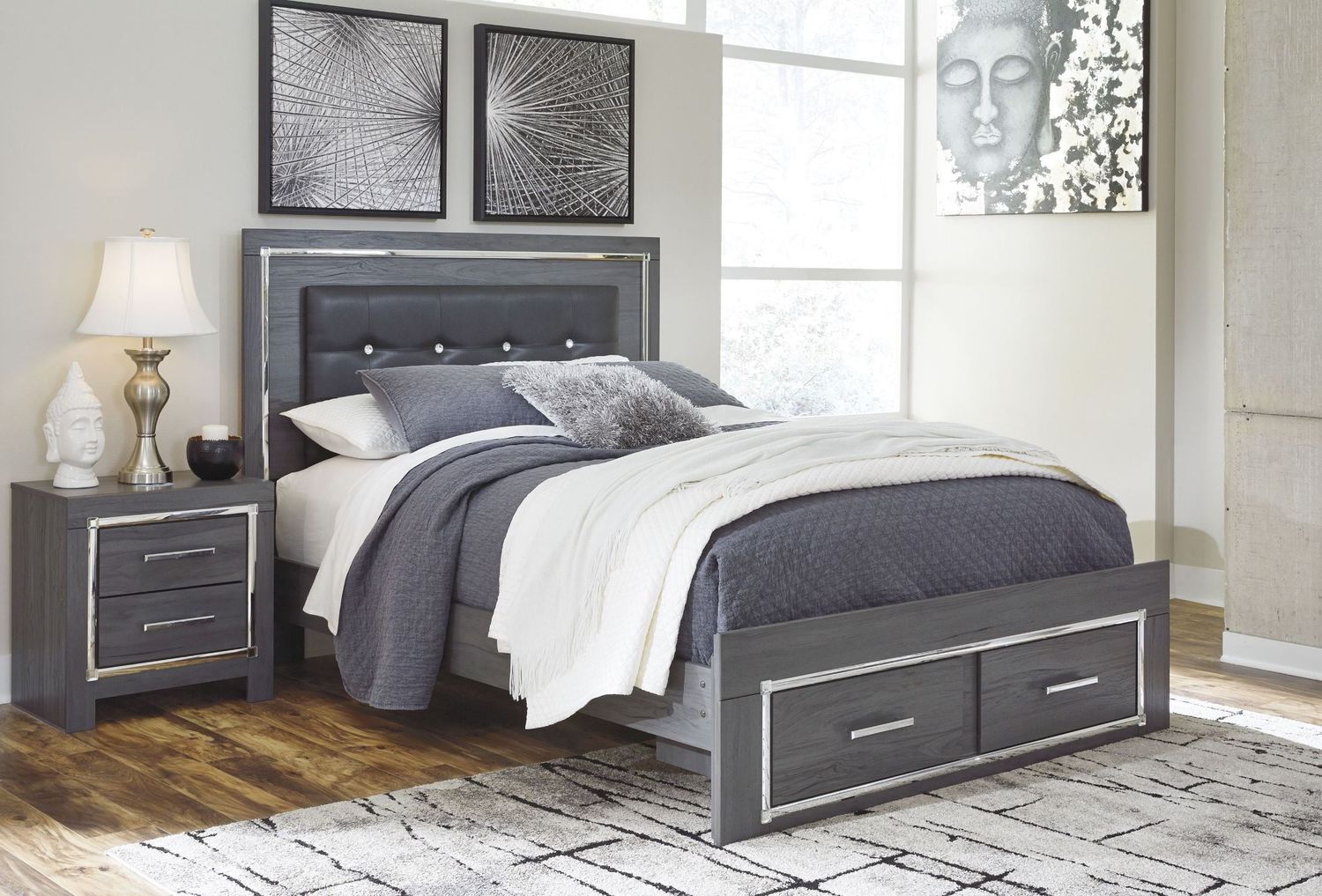 Lodanna Gray Full Upholstered Panel Storage Bed B214B5