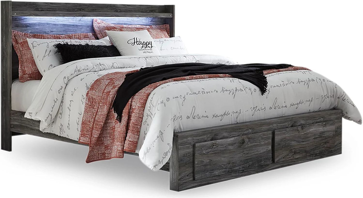 Baystorm King Panel Bed with 2 Storage Drawers In Gray B221B12
