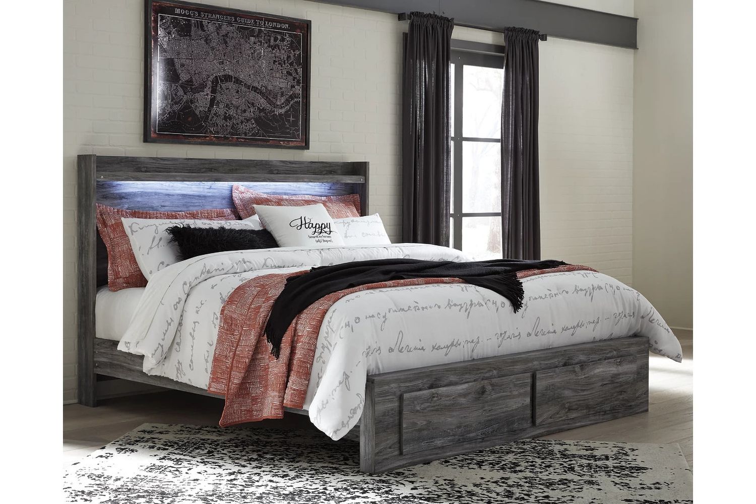 Baystorm King Panel Bed with 2 Storage Drawers In Gray B221B12