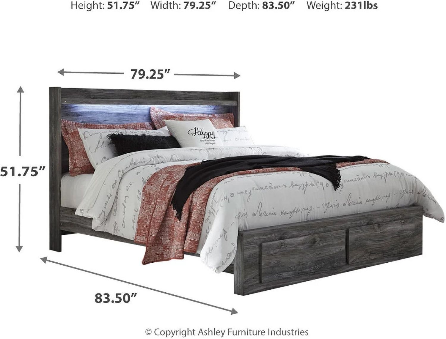 Baystorm King Panel Bed with 2 Storage Drawers In Gray B221B12