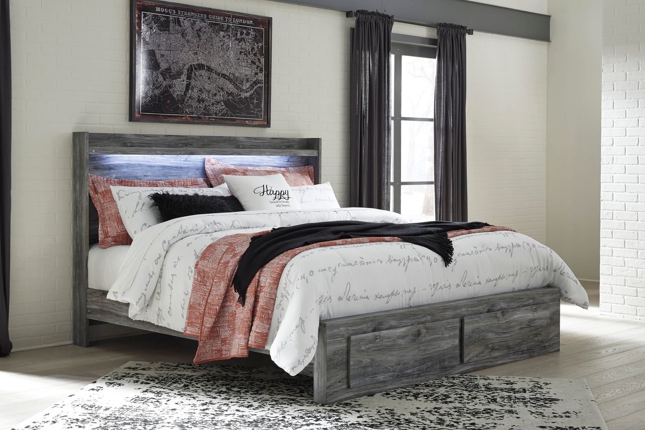 Baystorm King Panel Bed with 2 Storage Drawers In Gray B221B12
