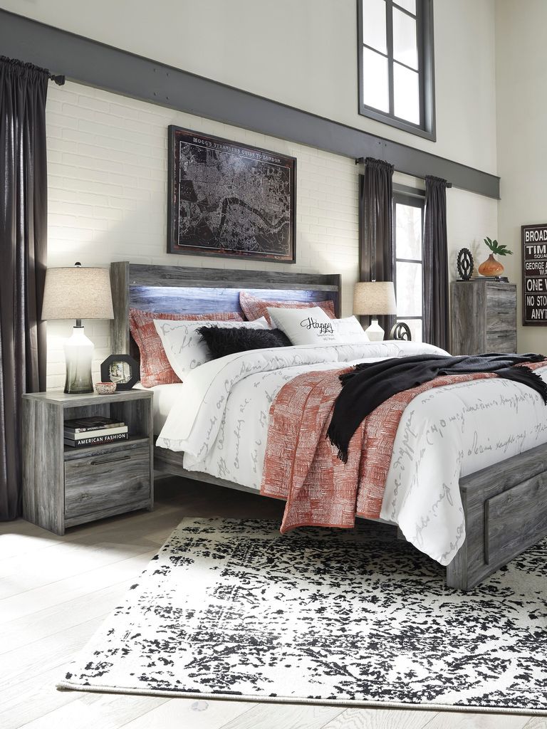 Baystorm King Panel Bed with 2 Storage Drawers In Gray B221B12