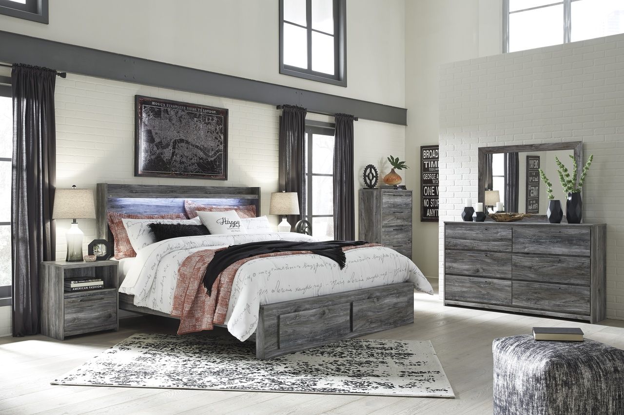 Baystorm King Panel Bed with 2 Storage Drawers In Gray B221B12