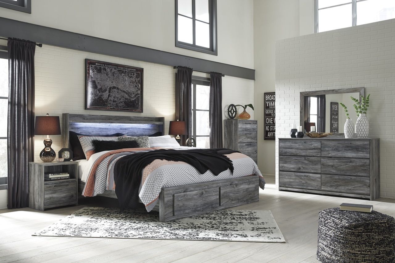 Baystorm King Panel Bed with 2 Storage Drawers In Gray B221B12