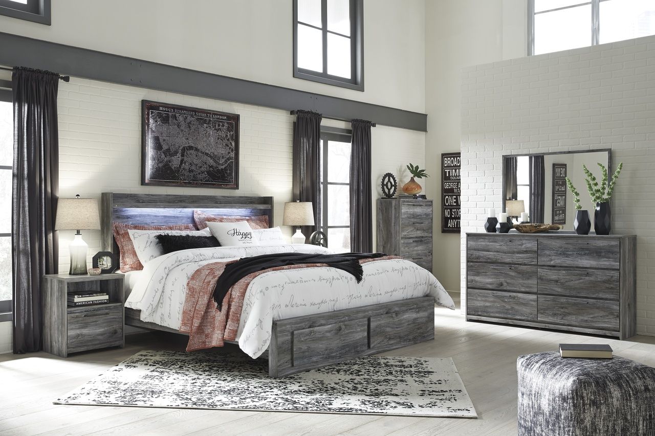 Baystorm King Panel Bed with 2 Storage Drawers In Gray B221B12